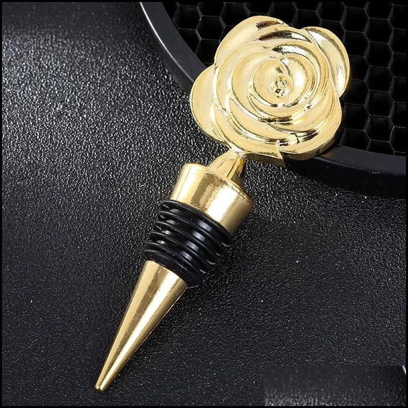 metal wine stopper bar tool creative rose flower shape champagne cork stopper wedding guest gift