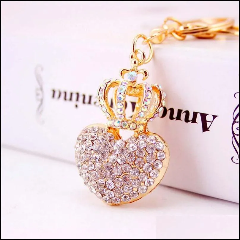 bling car holder key ring crown heart lovers beautiful keyring goldcolor design crystal keychain jewelry