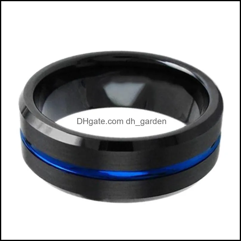 wedding rings 8mm tungsten carbide ring black brushed blue stripe fancy engagement bandswedding