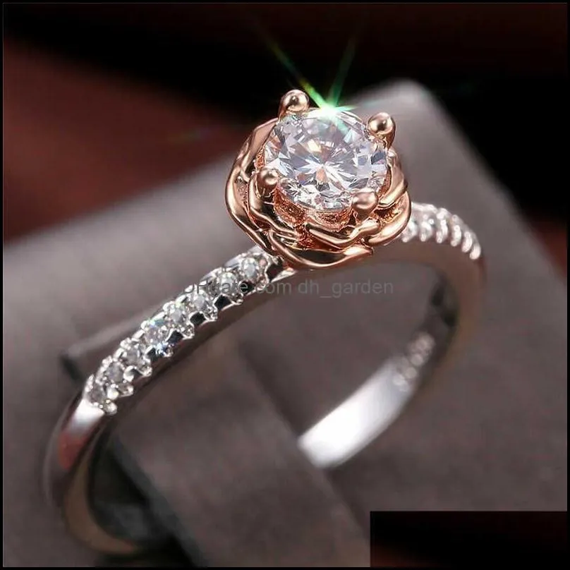 wedding rings fashion womens rose full claw set with zircon ring elegant two color size 610wedding brit22