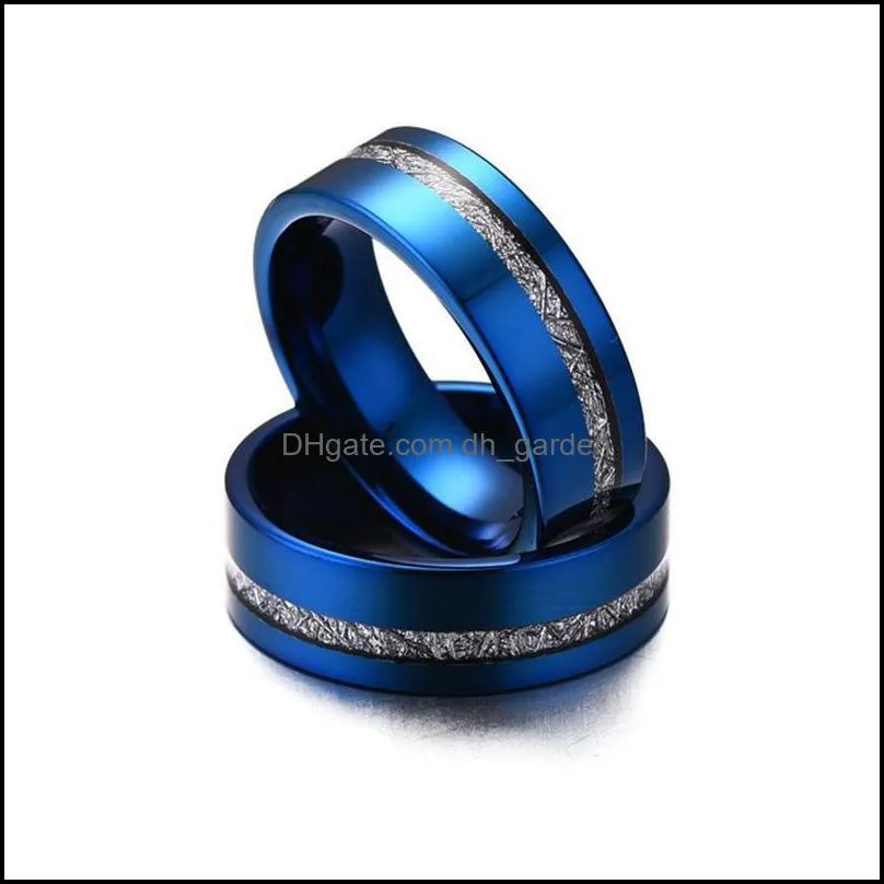 wedding rings fashion 8mm men blue tungsten ring silver color meteorites inlaid steel for band jewelry giftwedding brit22