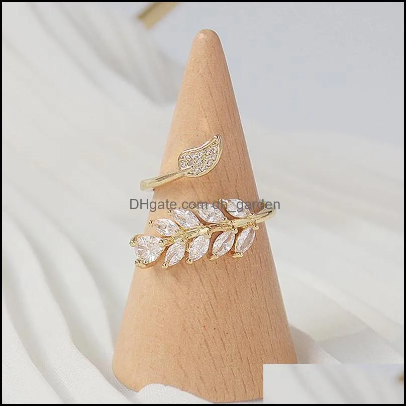 wedding rings korean fashion gold color full cz leave ring for women adjustable open design zircon delicate daily jewelry pendantwedding