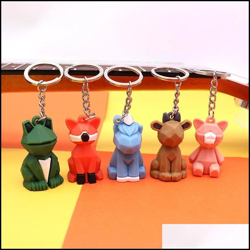 creative cartoon geometric faceted dinosaur panda keychain couple car key chain keyring backpack trinket hanging