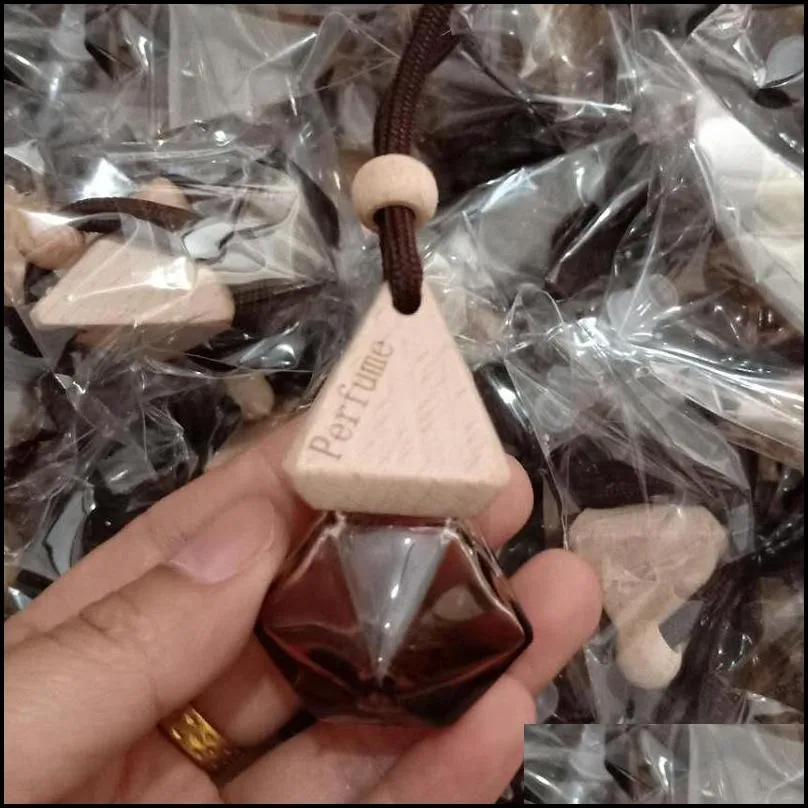 glass car perfume bottle with wood beautiful cap empty refillable bottles hanging cute air freshener carrier small gift