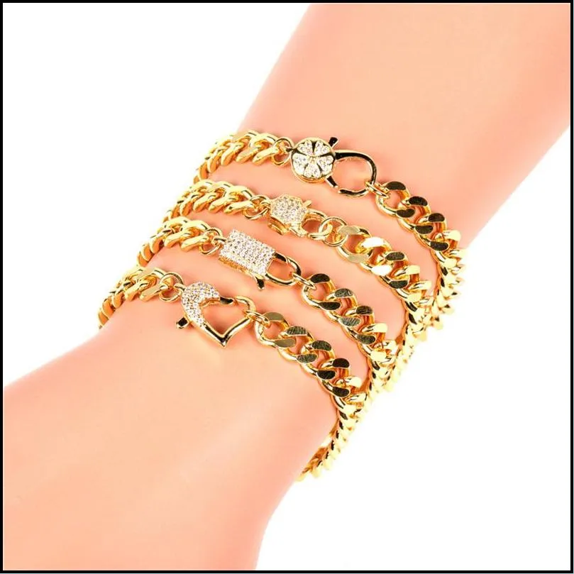 gold color punk round circle thick heart chain choker bracelet collar statement bracelets for women men party jewelry