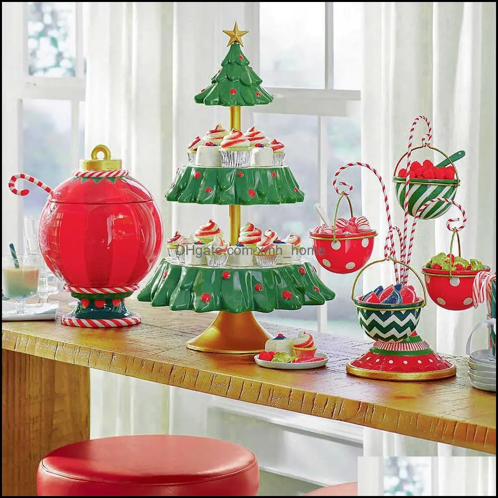 2022 christmas snack stand 2 tier resin food serving tray cupcake holder bowl christmas table decoration ornaments snack rack h1020