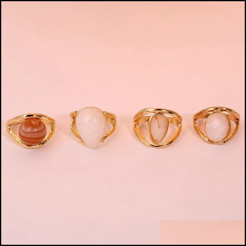 retro geometric square round stone ring set for women girls fashion colorful resin rings jewelry