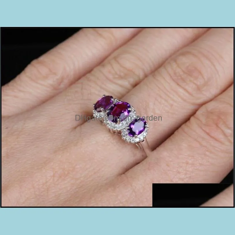 wedding rings trendy women jewelry charming purple oval heart crystal zircon stone luxury engagement party finger ring giftwedding