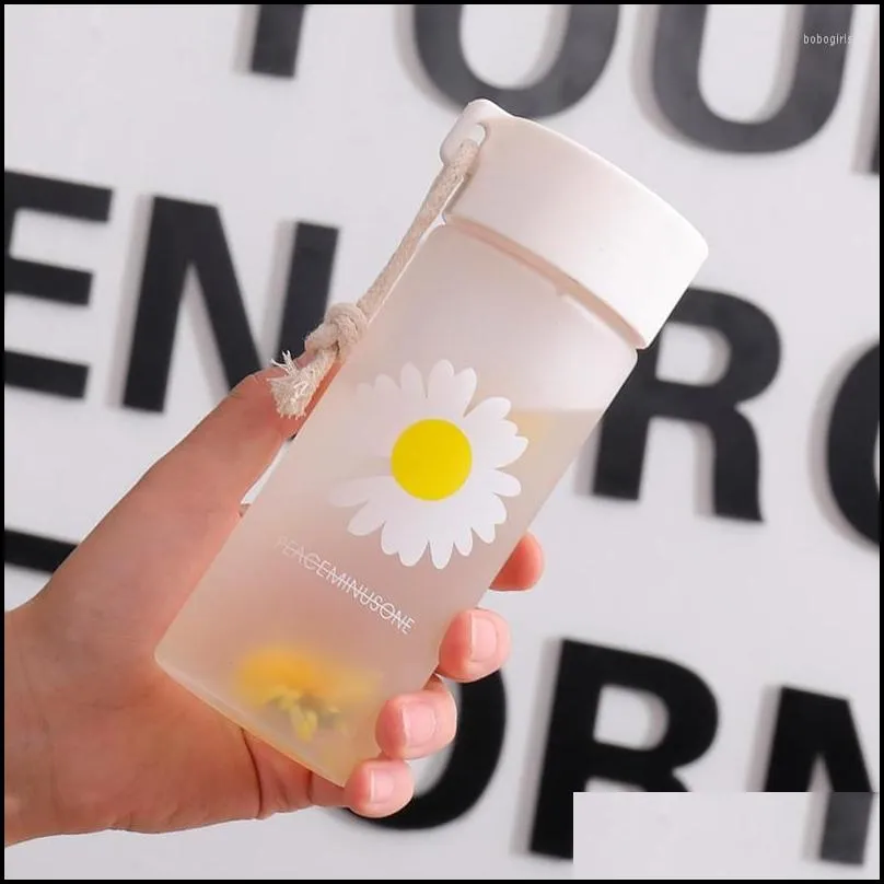 water bottles summer selling daisy bottle portable plastic cup ins student leakproof kettle frosted transparent flower tea simple