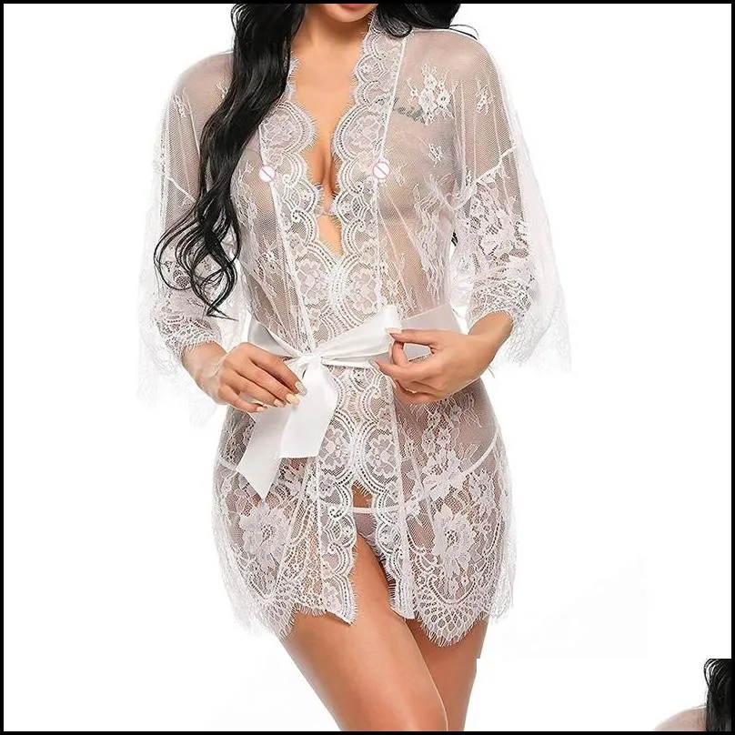 sexy women lingerie lace night dress sleepwear nightgown bandage deep v gstring see through sex sheer sleep dress robe