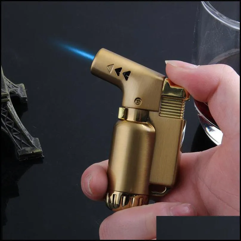 all metal lighter single torch pipe lighters smoking pipe  flame lighteres bend side direction 3 colors