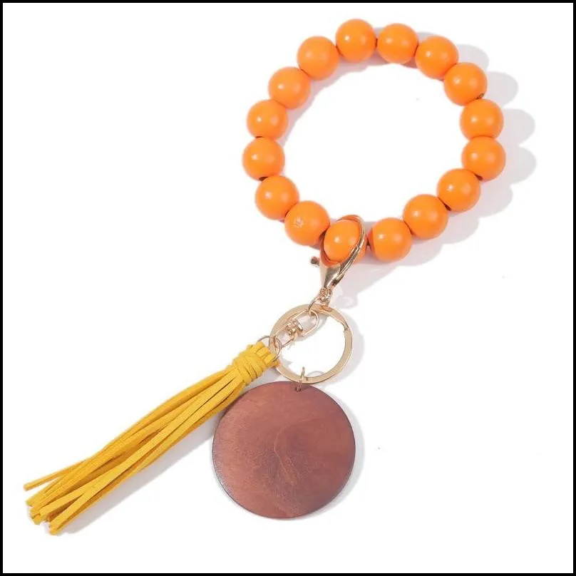 crossborder beaded wooden bead keychain fashion personalized disc tassel bracelet key ring female multicolor optional