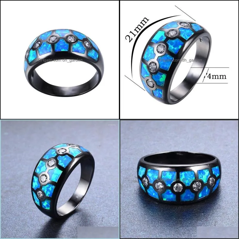wedding rings cute female blue fire opal ring fashion 14kt black gold for women promise love engagement ringwedding brit22