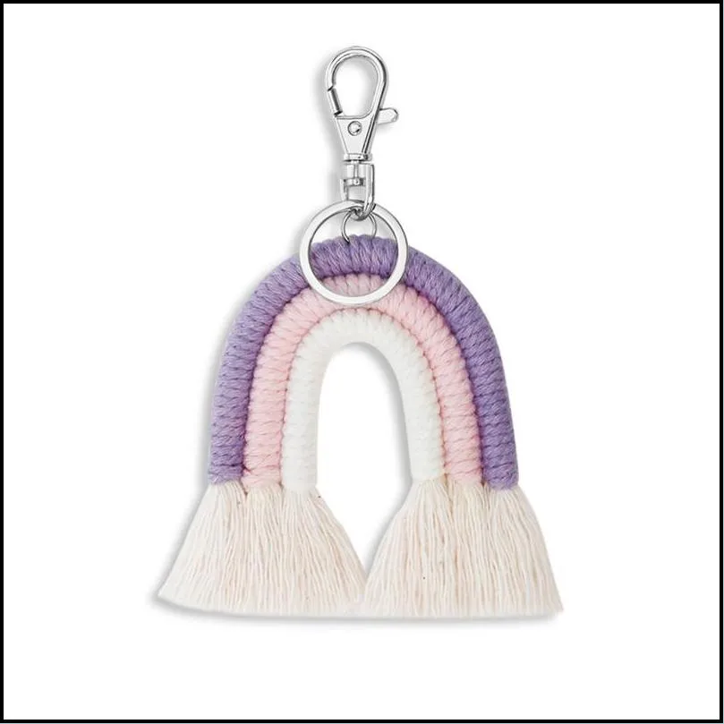weaving rainbow keychains for women boho handmade key holder keyring macrame bag charm car hanging jewelry gifts 17 colors