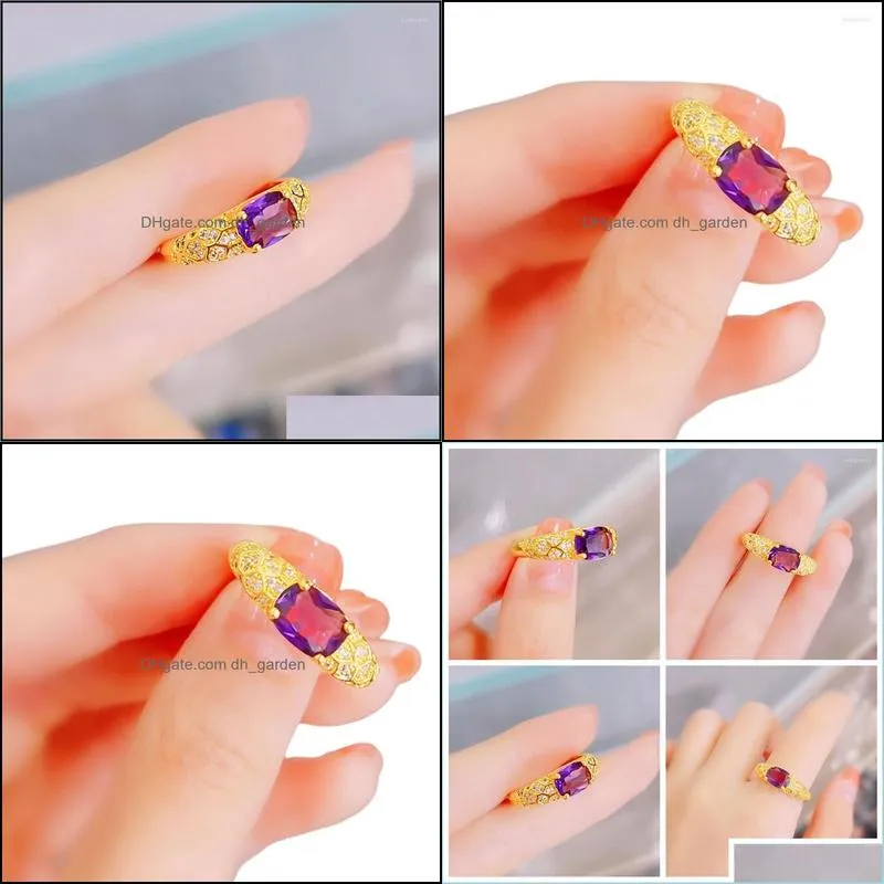 wedding rings elegant oval cut purple crystal for women gold color jewelry fashion banquet party gift