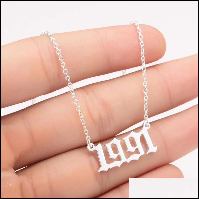 fashion birth years necklaces initial letter year number pendant birthday gift charm stainless steel necklace women jewelry