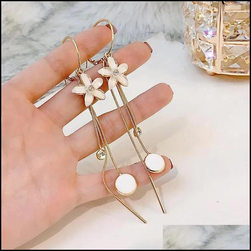 korean dangle earings crystal pearl tassel earrings geometric pendant bride wedding jewelry gift earring for women
