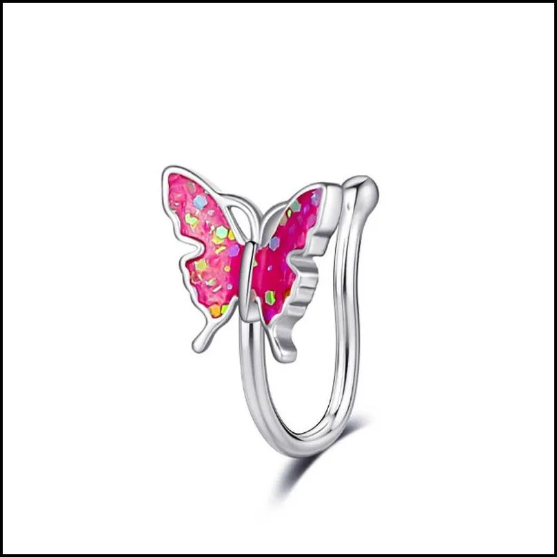 dripping butterfly nose clip fake nose ring piercing jewelry studs