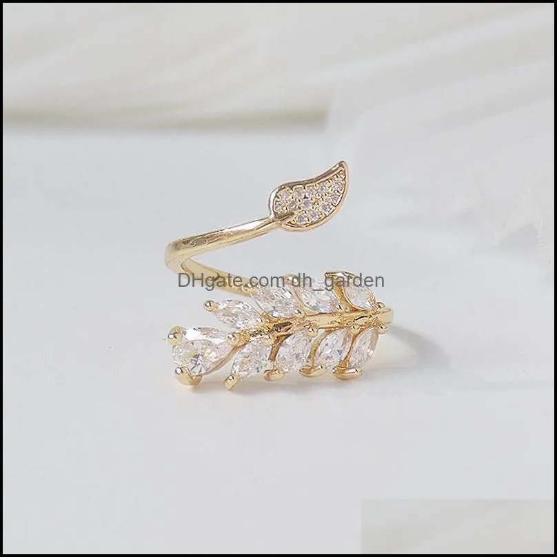 wedding rings korean fashion gold color full cz leave ring for women adjustable open design zircon delicate daily jewelry pendantwedding