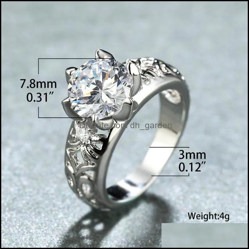wedding rings cute female flower ring silver color round stone for women bands boho bride promise engagement zircon jewelrywedding