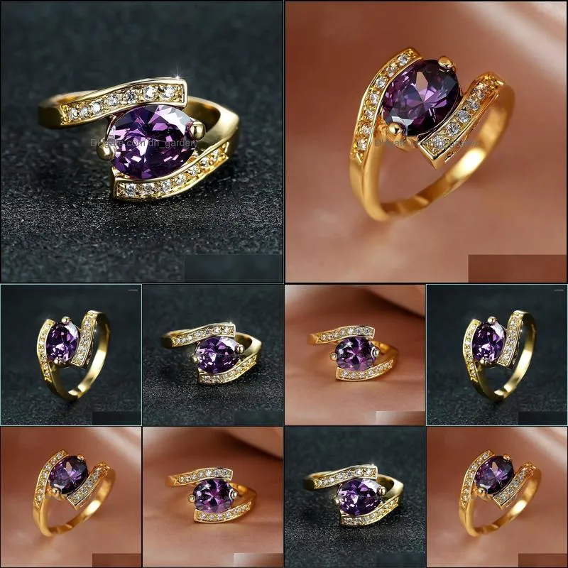 wedding rings female simple purple crystal one ring charm gold color for women luxury bride oval zircon stone engagement ringwedding