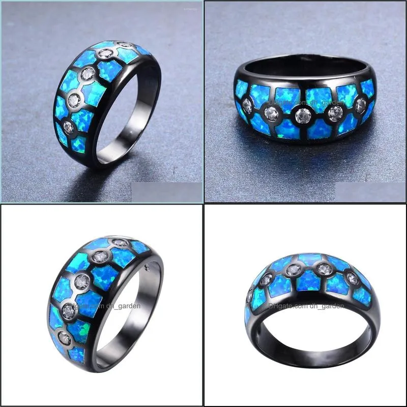 wedding rings cute female blue fire opal ring fashion 14kt black gold for women promise love engagement ringwedding brit22