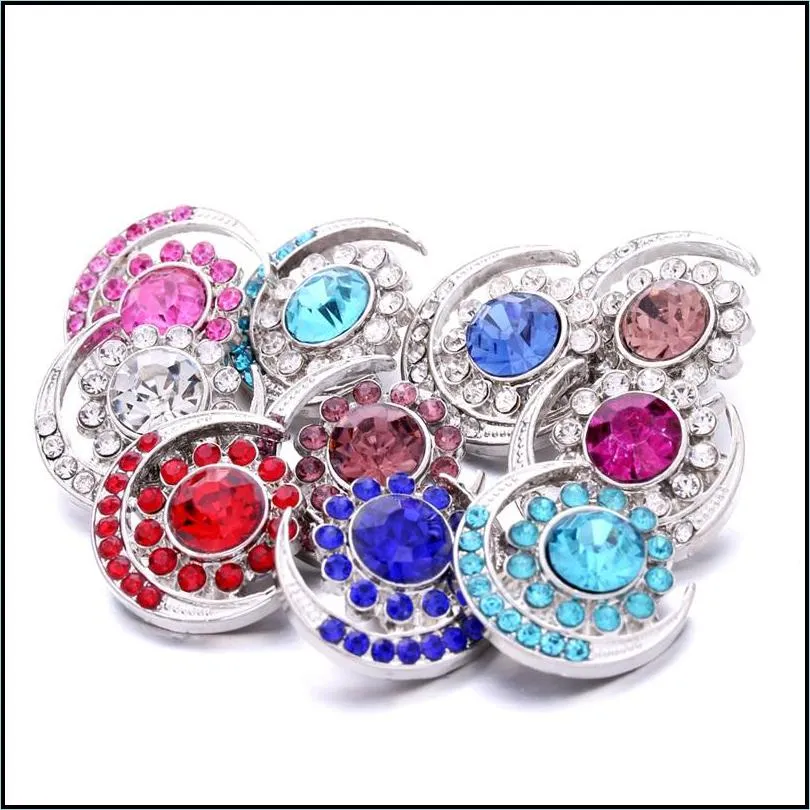 wholesale rhinestone moon sun 18mm snap button clasp metal charms for snaps jewelry findings suppliers