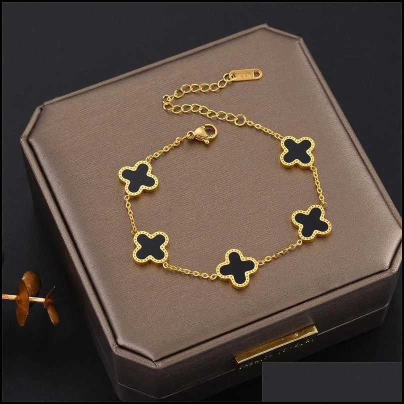 classic design colorful clover charm bracelet 18k rose gold stainless steel jewelry for women