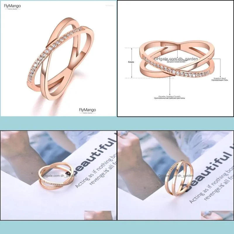 wedding rings flymango stainless steel x cross shape anniversary ring rose gold mosaic cz crystal jewelry for women fr19079wedding