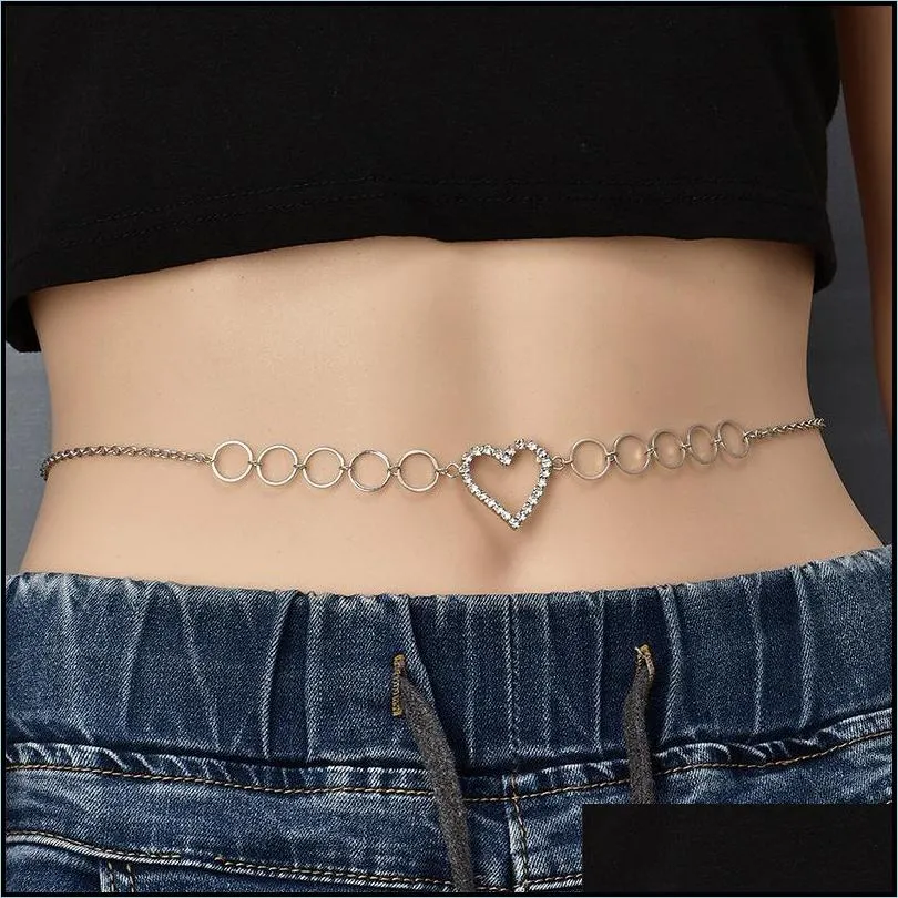 women fashion rhinestone heart waist chain belt jewelry crystal belly body chain sexy party jewelrys