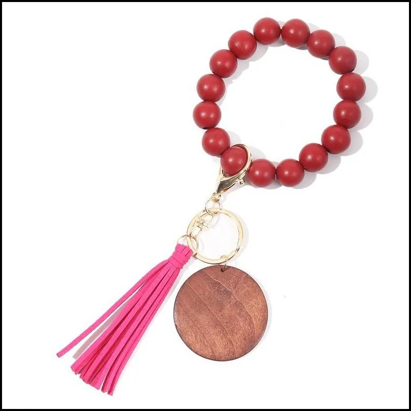 crossborder beaded wooden bead keychain fashion personalized disc tassel bracelet key ring female multicolor optional