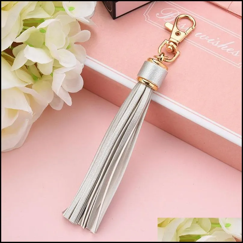 long tassel keychain car bag hanging pendant ornaments gift for women girls trinket leather rhinestone bow key ring