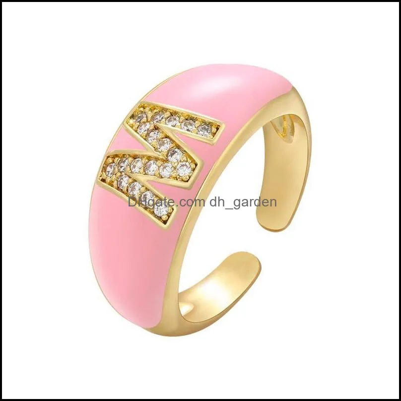 wedding rings copper classic zircon letter gold color ring for women jewelry girl gift pink enamel luxury set micro pave adjustable