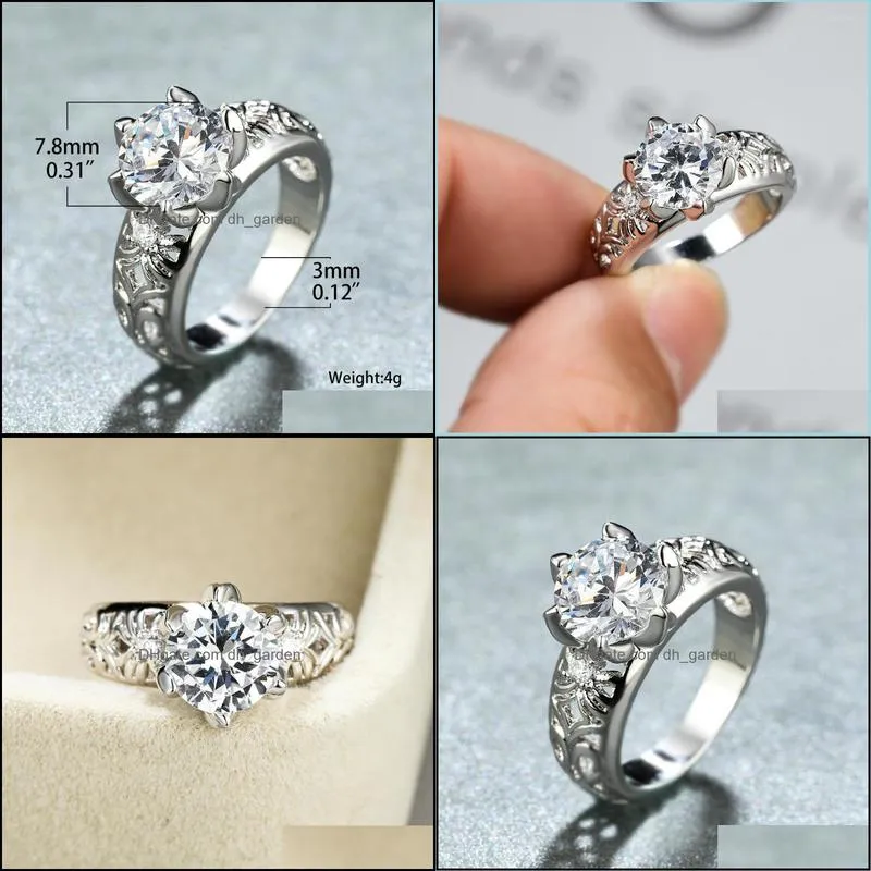 wedding rings cute female flower ring silver color round stone for women bands boho bride promise engagement zircon jewelrywedding