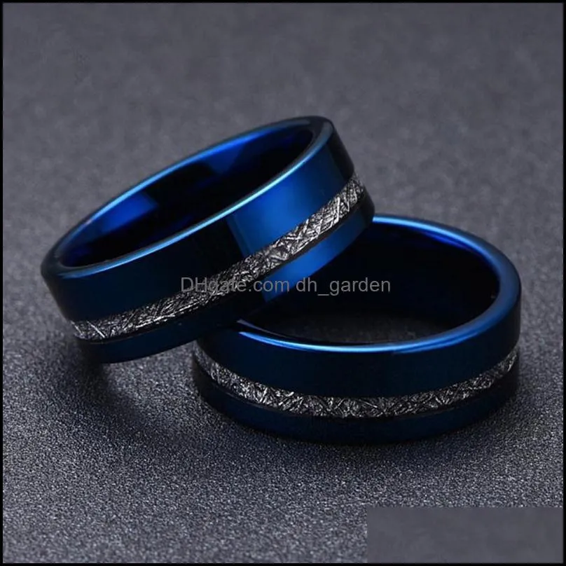 wedding rings fashion 8mm men blue tungsten ring silver color meteorites inlaid steel for band jewelry giftwedding brit22