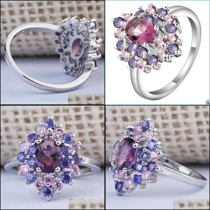 wedding rings elegant colorful zircon stone flower female white gold filled jewelry unique womens engagement for bridal