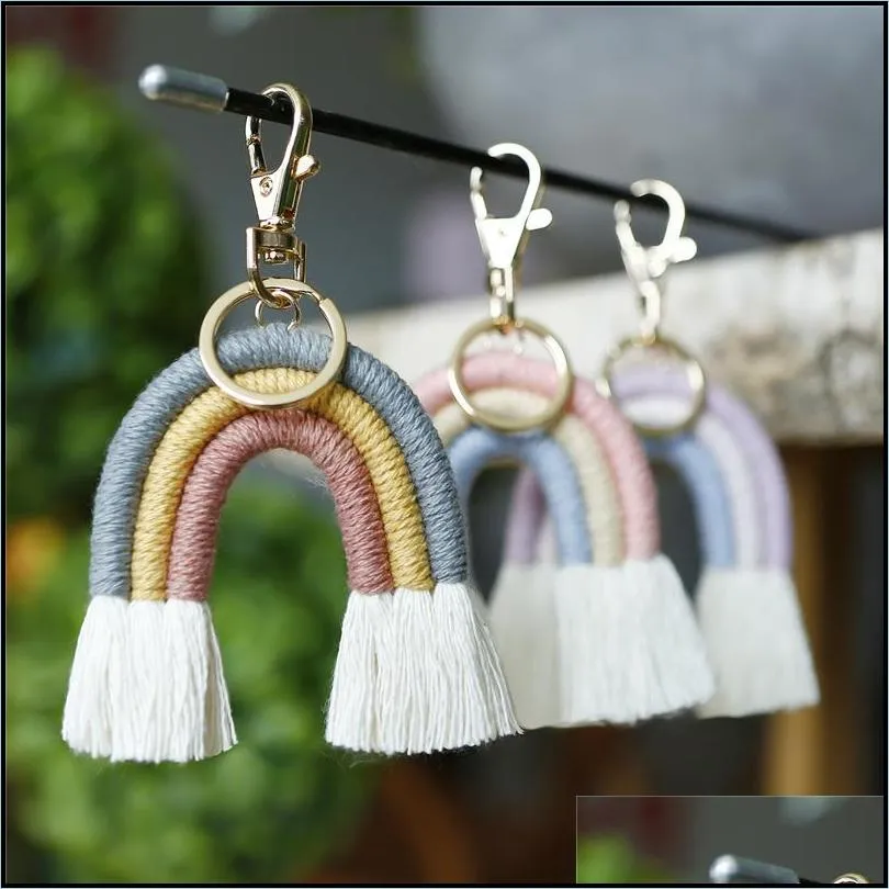 weaving rainbow keychains for women boho handmade key holder keyring macrame bag charm car hanging jewelry gifts 11 styles