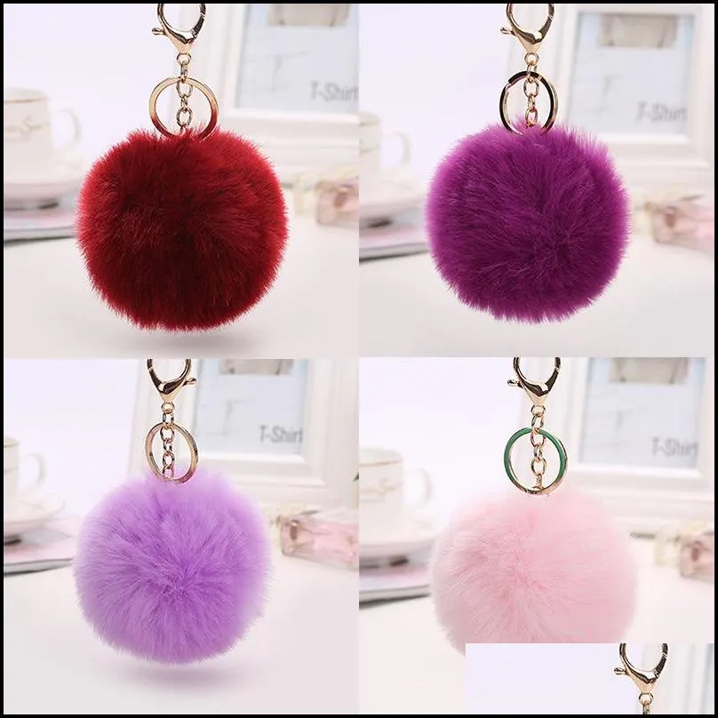 fluffy keychain soft faux rabbit fur ball car keyring pompom key chains holder women bag pendant jewelry gifts