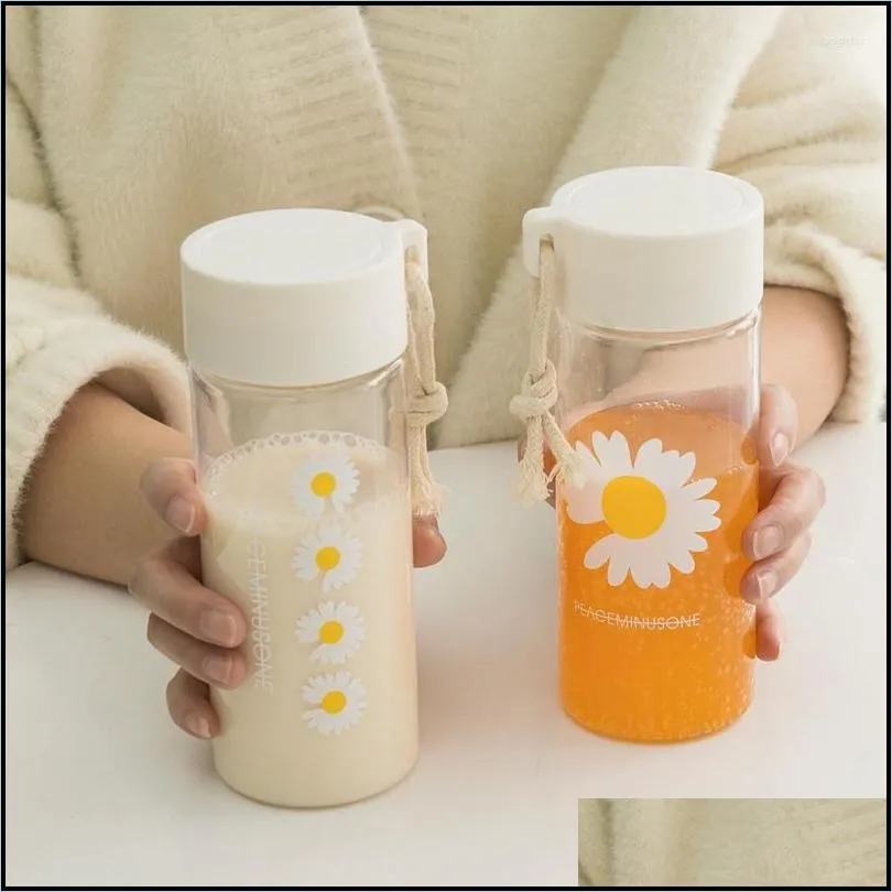 water bottles summer selling daisy bottle portable plastic cup ins student leakproof kettle frosted transparent flower tea simple