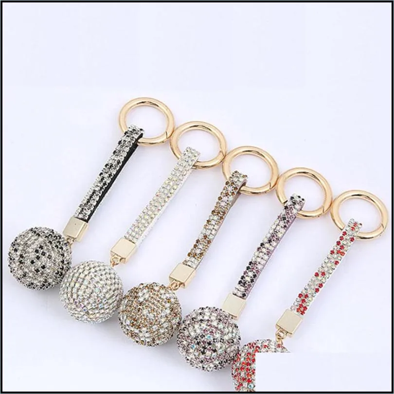 fantasy strass rhinestone keychain high quality leather strap crystal ball car charm pendant key ring for women