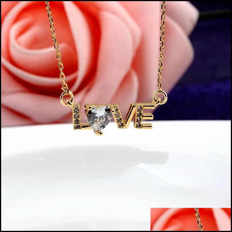 45cm classic gold color crystals love letter pendant neckalce for women statement short design necklaces pendants