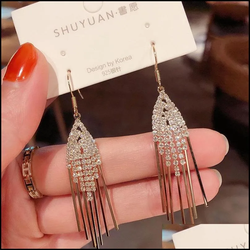 fashion long tassel crystal earrings for women bijoux luxury shiny gold color star dangle earring 15 styles