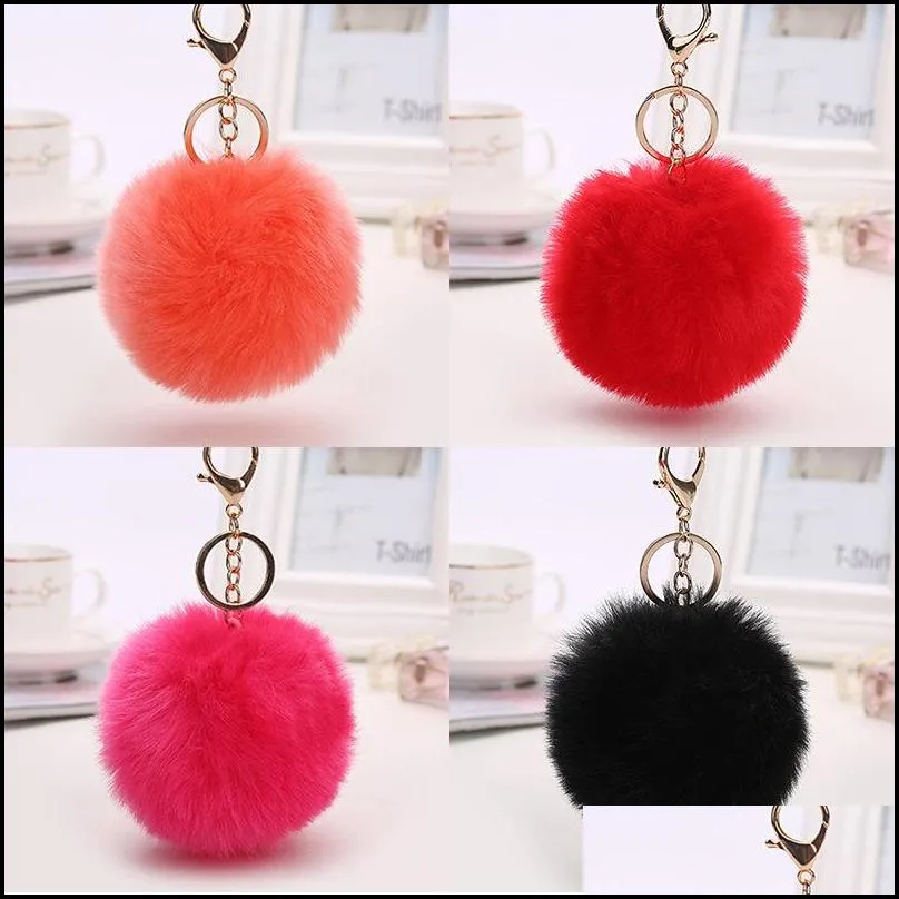 fluffy keychain soft faux rabbit fur ball car keyring pompom key chains holder women bag pendant jewelry gifts