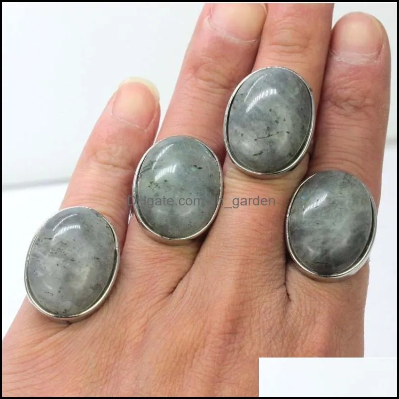 wedding rings silver plated natural labradorite crystal quartz reiki stone oval shape adjustable finger jewelrywedding brit22