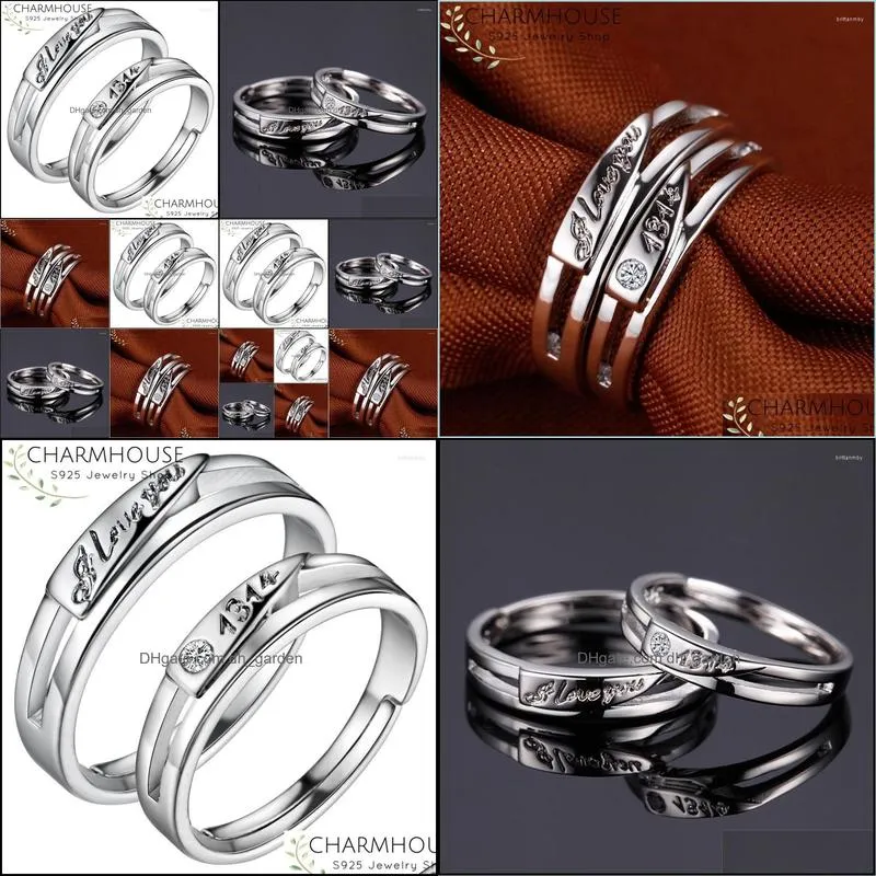 wedding rings charmhouse 1 pair pure 925 silver ring for man women 2pcs couples set adjustable i love you 1314 promise bands