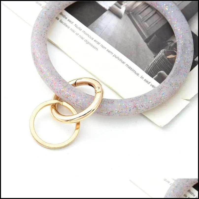 silicone wrist keyrings fashion glitter bracelet sports keychain bracelets bangle round key rings large o cute keyring gifts