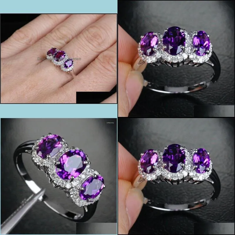 wedding rings trendy women jewelry charming purple oval heart crystal zircon stone luxury engagement party finger ring giftwedding