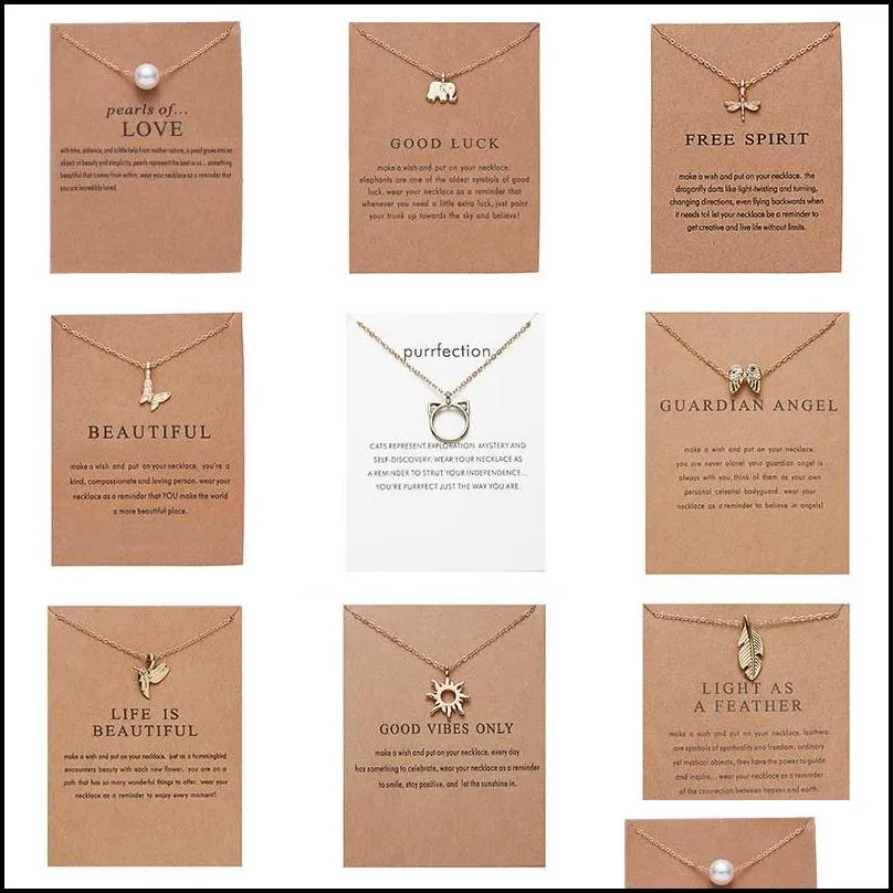 simple round compass elephant bird leaf pearl pendant link chain necklace with cardboard charm jewelry gift for women men