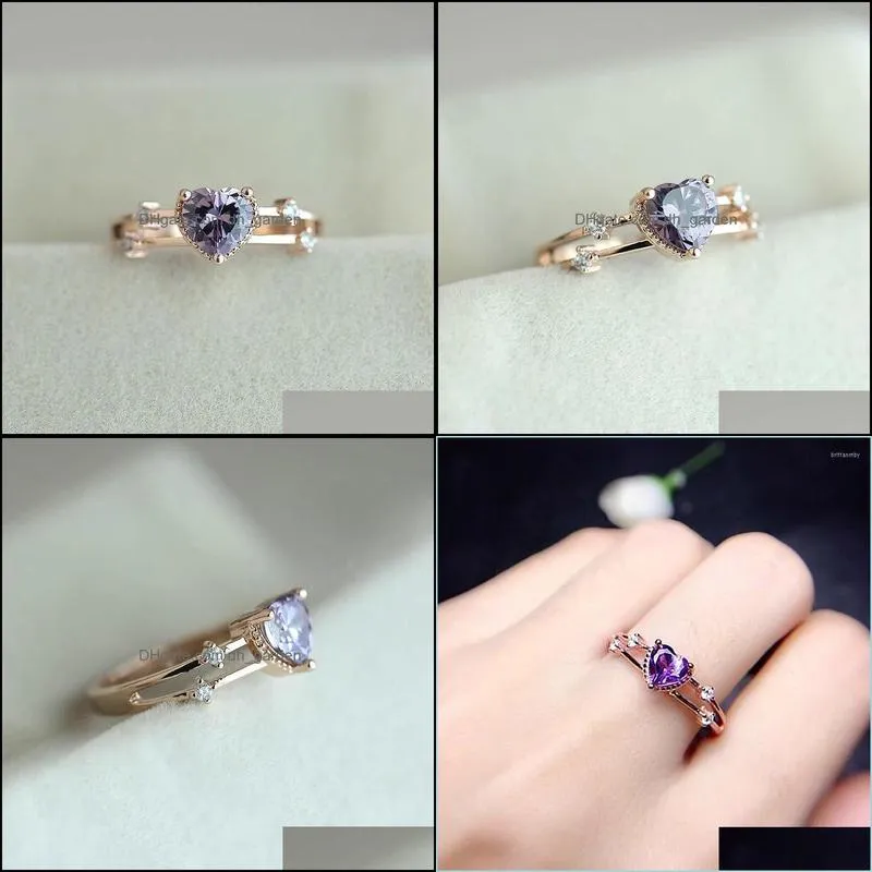 wedding rings purple heart cubic zircon for women fashion jewelry rose gold engagement female anel bague party giftwedding brit22