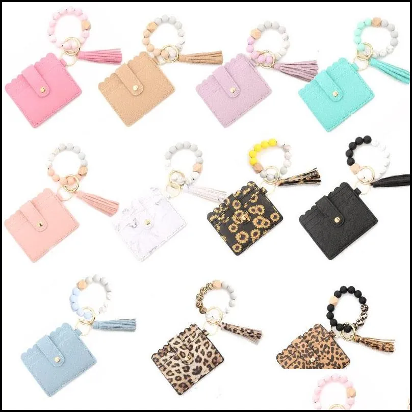 silicone beaded wristlet keychain bracelet leather tassel wallet bangle colors keyrings